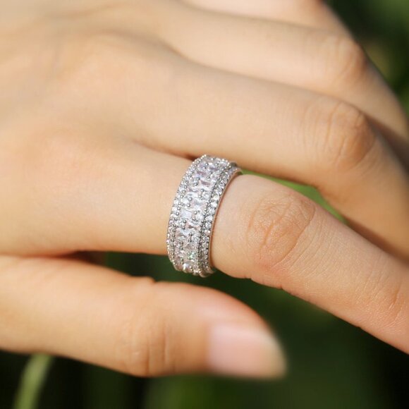 🎊Fashion Rectangle Round Gems Zircon Luxury Eternity Ring for Women, EVGG1386 - Picture 14 of 15